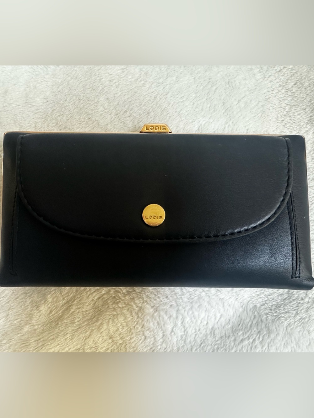 Lodis Navy Leather Wallet with Gold Hardware